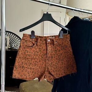 Leopard Print Brown Denim Shorts